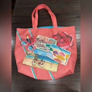 LANCOME Women’s Tote Bag with decorative exterior and blue interior